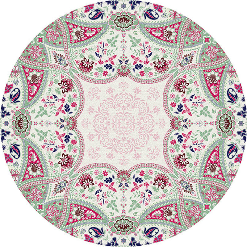 Multicolored bedroom area rug Moroccan mandala print rug synthetic non-slip backing washable stain-resistant rug | Bowlift