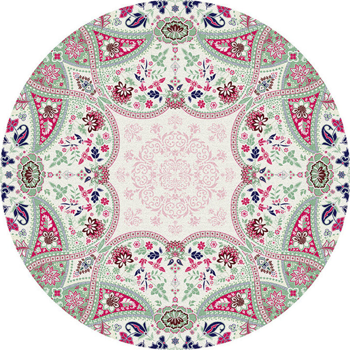 Multicolored bedroom area rug Moroccan mandala print rug synthetic non-slip backing washable stain-resistant rug | Bowlift