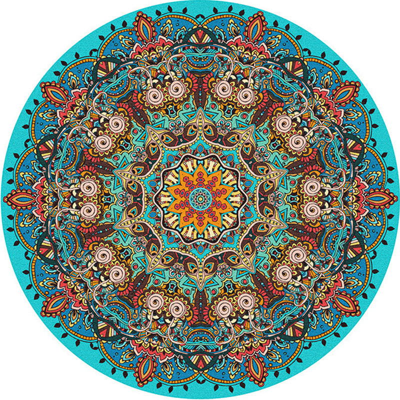 Multicolored bedroom area rug Moroccan mandala print rug synthetic non-slip backing washable stain-resistant rug | Bowlift
