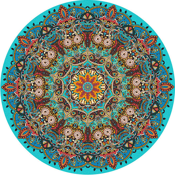 Multicolored bedroom area rug Moroccan mandala print rug synthetic non-slip backing washable stain-resistant rug | Bowlift