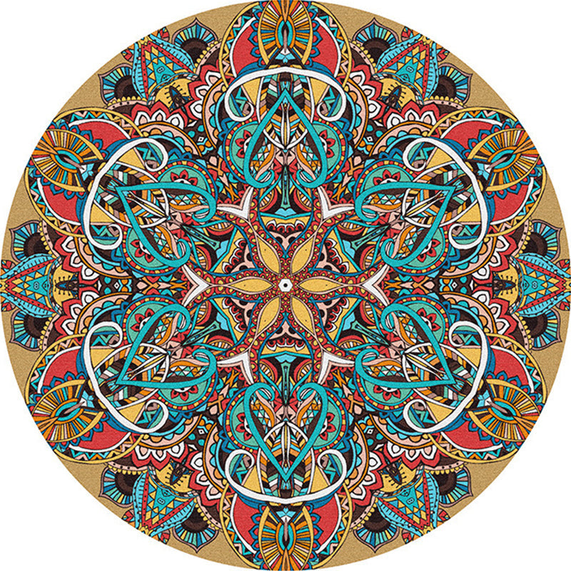 Multicolored bedroom area rug Moroccan mandala print rug synthetic non-slip backing washable stain-resistant rug | Bowlift