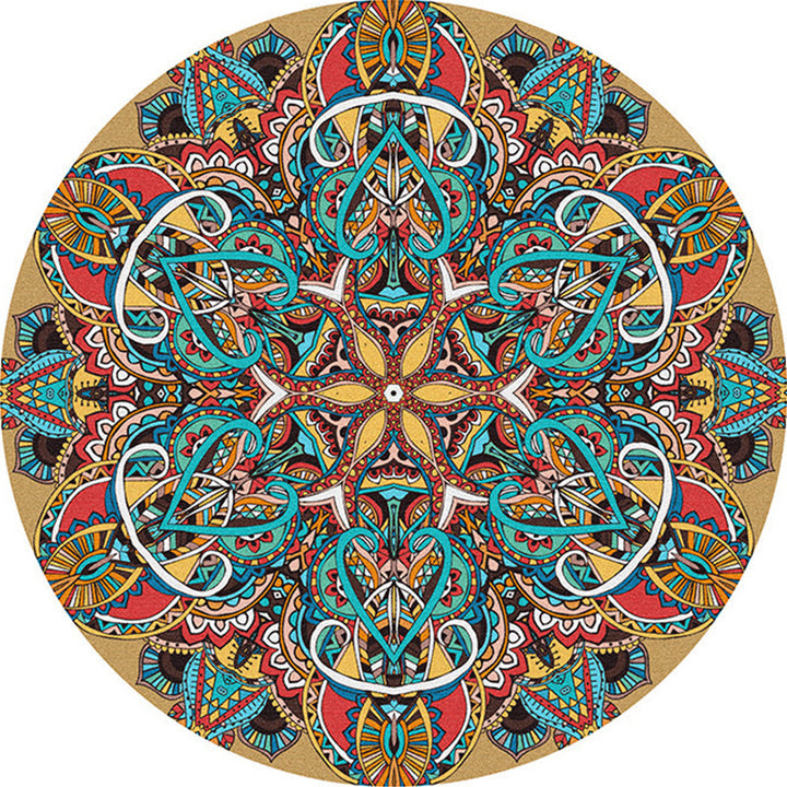 Multicolored bedroom area rug Moroccan mandala print rug synthetic non-slip backing washable stain-resistant rug | Bowlift