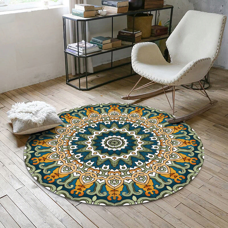 BowLift | Aesthetic Mandala Rug Multicolored Moroccan Rug Polyester Non-slip Back Washable Stain-resistant Rug for Room