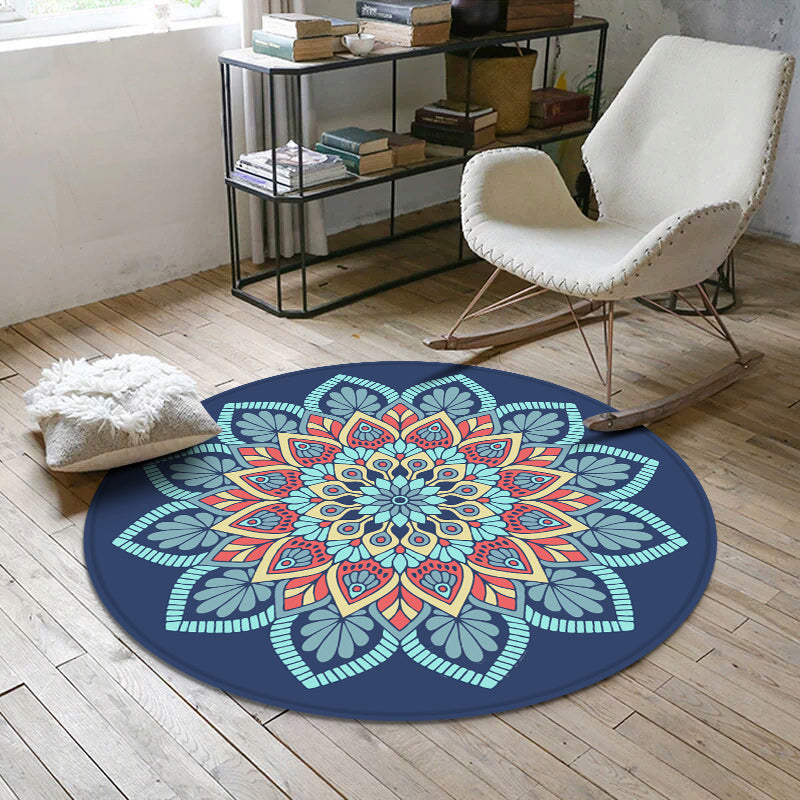 Aesthetic Mandala Rug Multicolor Moroccan Rug Polyester Non-Slip Back Washable Stain Resistant Rug for Room | Bowlift