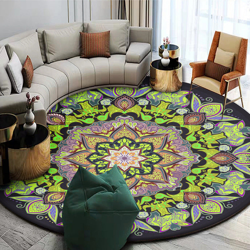 Exoticism Mandala Rug Multicolor Persian Rug Synthetic Washable Pet-Friendly Non-Slip Rug for the Living Room | Bowlift