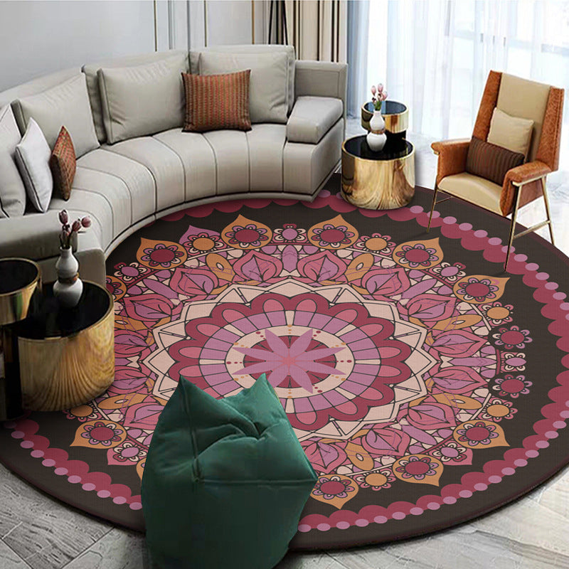 Exoticism Mandala Rug Multicolor Persian Rug Synthetic Washable Pet-Friendly Non-Slip Rug for the Living Room | Bowlift