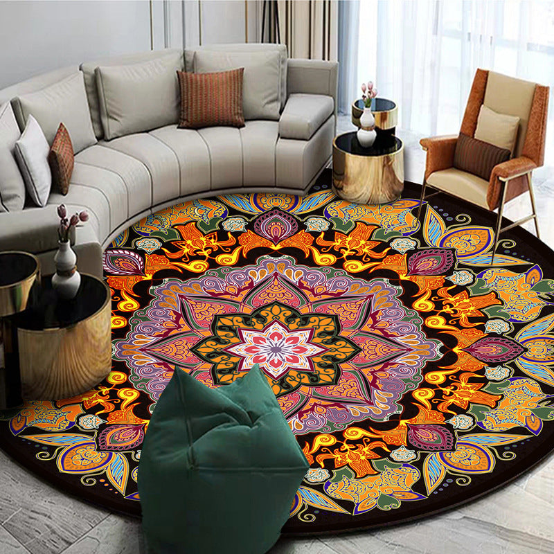 Exoticism Mandala Rug Multicolor Persian Rug Synthetic Washable Pet-Friendly Non-Slip Rug for the Living Room | Bowlift