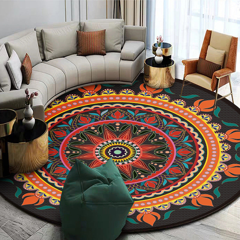 Exoticism Mandala Rug Multicolor Persian Rug Synthetic Washable Pet-Friendly Non-Slip Rug for the Living Room | Bowlift
