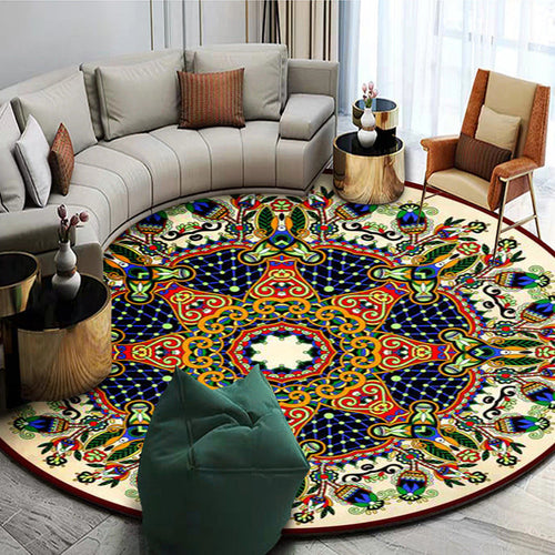 Exoticism Mandala Rug Multicolor Persian Rug Synthetic Washable Pet-Friendly Non-Slip Rug for the Living Room | Bowlift