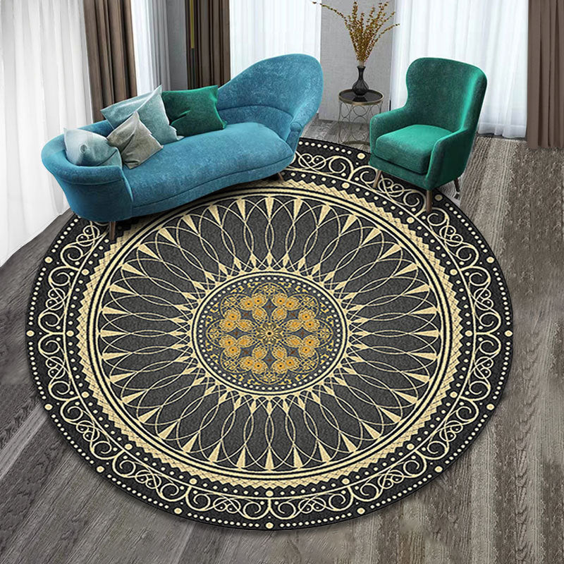 BowLift | Colorfully patterned folk art printed carpet polyester Moroccan carpet with non-slip backing pet-friendly machine washable carpet for guest room