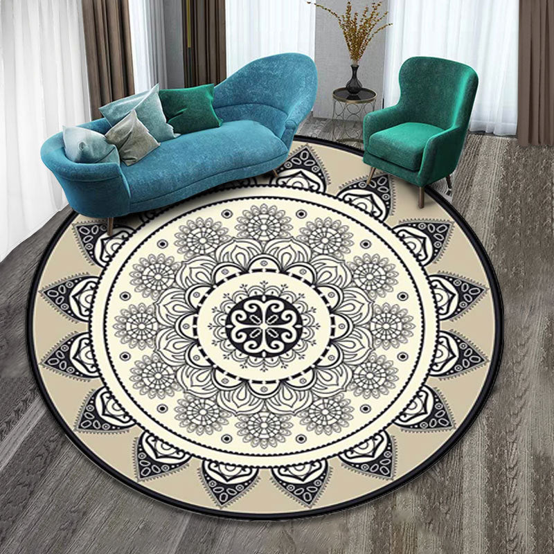 BowLift | Colorfully patterned folk art printed carpet polyester Moroccan carpet with non-slip backing pet-friendly machine washable carpet for guest room
