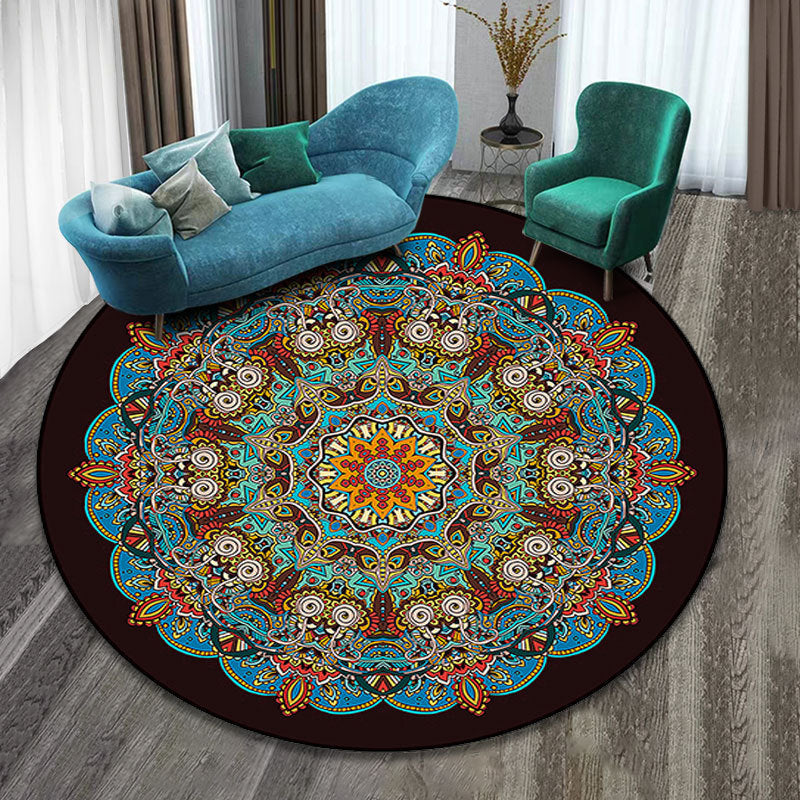 BowLift | Colorfully patterned folk art printed carpet polyester Moroccan carpet with non-slip backing pet-friendly machine washable carpet for guest room