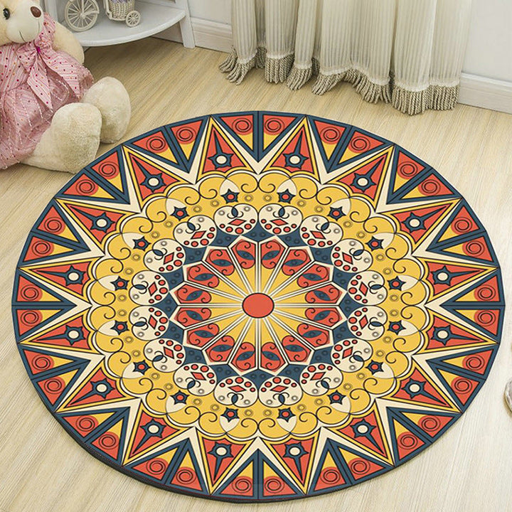 Art Deco Morocco Rug Multi-Colored Mandala Rug Pet-Friendly Machine Washable Non-Slip Rug for Bedroom | Bowlift