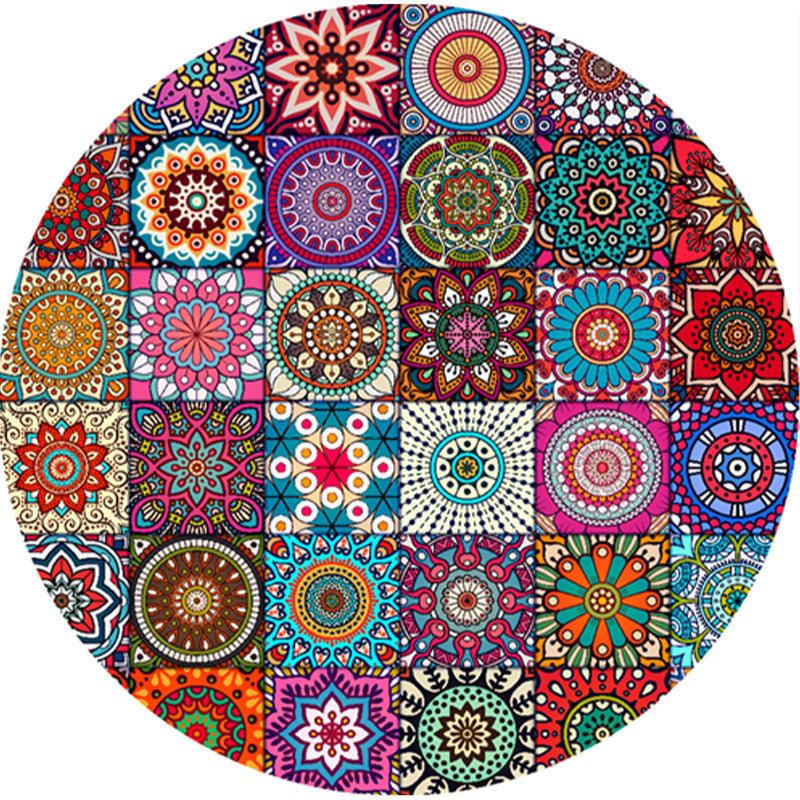 Classic Multi Color Moroccan Carpet Synthetic Mandala Print Rug Pet Friendly Non-Slip Washable Rug for Home | Bowlift