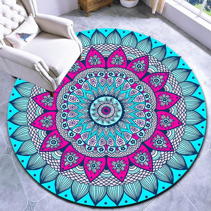 Beautiful mandala pattern rug Multi Color Moroccan area rug Polyester pet-friendly stain-resistant non-slip backing rug for tea house | Bowlift