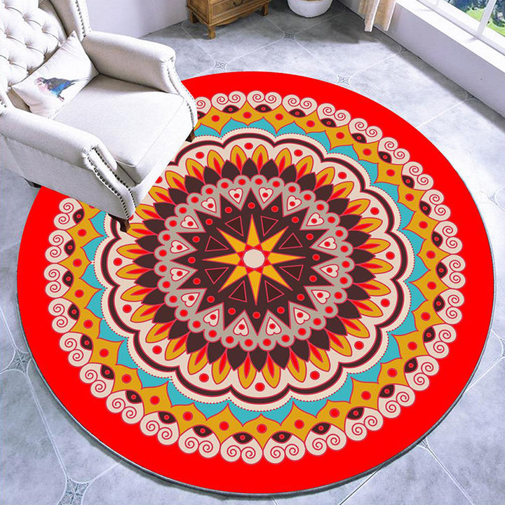 Beautiful mandala pattern rug Multi Color Moroccan area rug Polyester pet-friendly stain-resistant non-slip backing rug for tea house | Bowlift