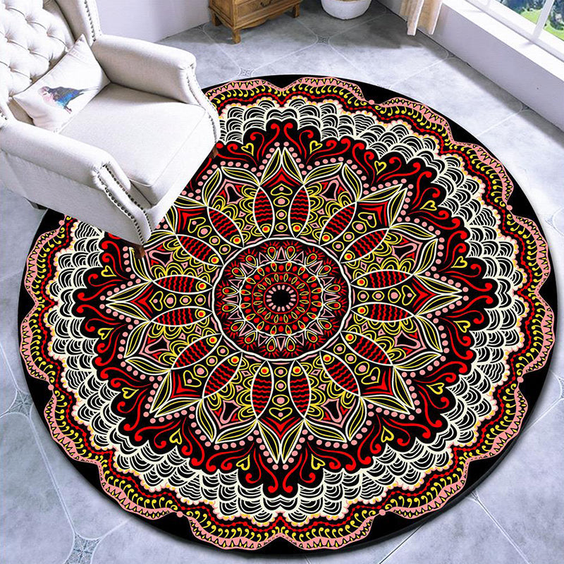 Beautiful mandala pattern rug Multi Color Moroccan area rug Polyester pet-friendly stain-resistant non-slip backing rug for tea house | Bowlift