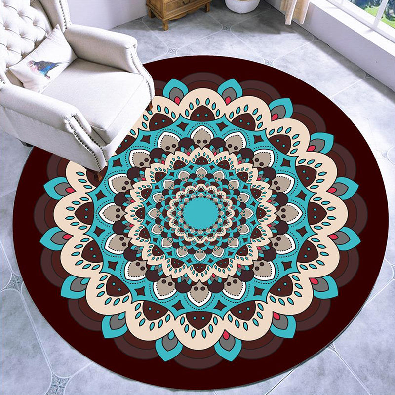 Beautiful mandala pattern rug Multi Color Moroccan area rug Polyester pet-friendly stain-resistant non-slip backing rug for tea house | Bowlift