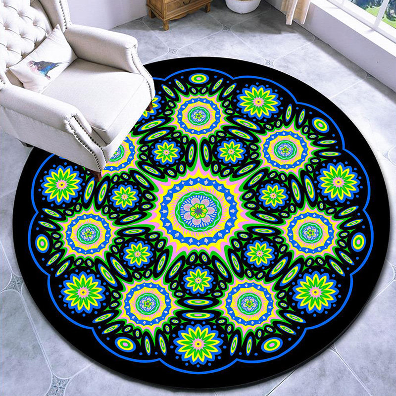 BowLift | Beautiful mandala patterned rug Multicolored Moroccan area rug Polyester pet friendly stain resistant non-slip backing rug for tea room