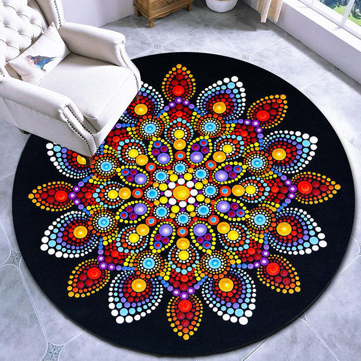 Beautiful mandala pattern rug Multi Color Moroccan area rug Polyester pet-friendly stain-resistant non-slip backing rug for tea house | Bowlift