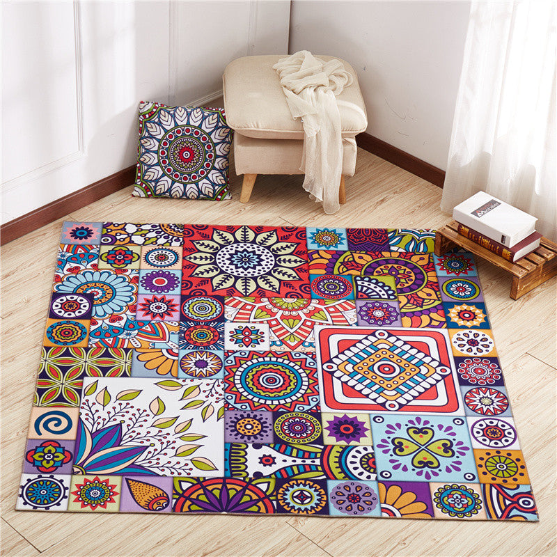 BowLift | Moroccan Mandala Patchwork Carpet Colorful Polyester Carpet Pet Friendly Non-Slip Machine Washable Carpet for Large Room