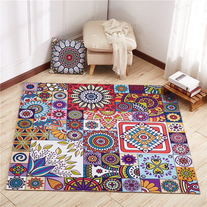 Moroccan Mandala Patchwork Rug Multi-colored Polyester Rug Pet Friendly Non-slip Machine Washable Rug for the Large Room | Bowlift