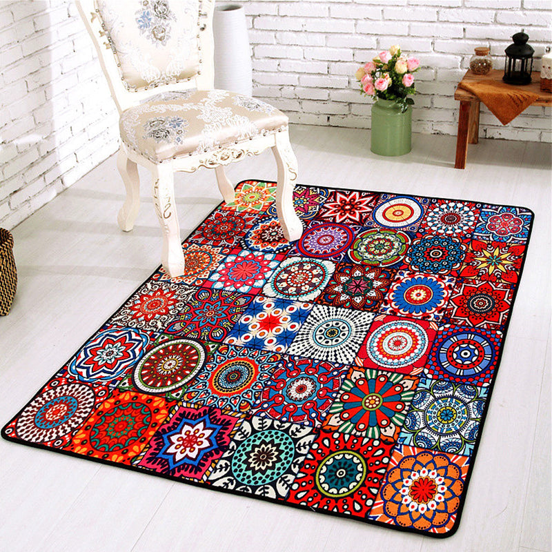Moroccan Mandala Patchwork Rug Multi-colored Polyester Rug Pet Friendly Non-slip Machine Washable Rug for the Large Room | Bowlift