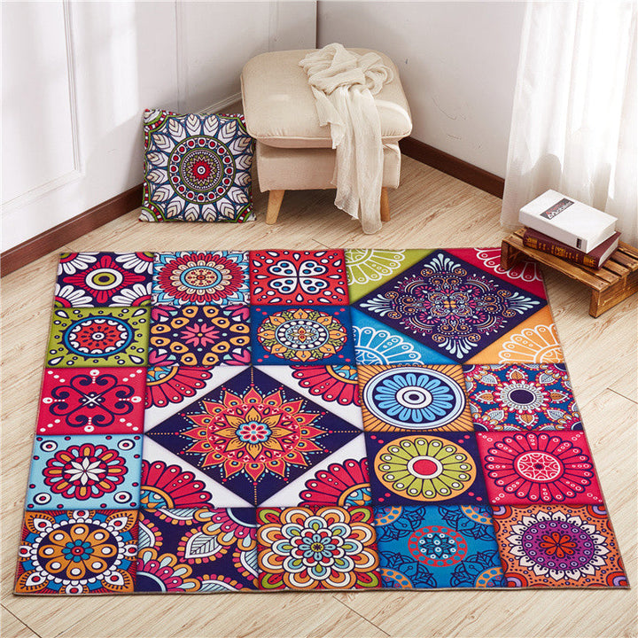 BowLift | Moroccan Mandala Patchwork Carpet Colorful Polyester Carpet Pet Friendly Non-Slip Machine Washable Carpet for Large Room