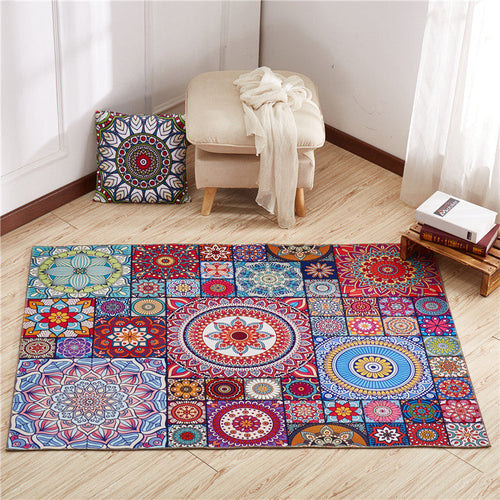 BowLift | Moroccan Mandala Patchwork Carpet Colorful Polyester Carpet Pet Friendly Non-Slip Machine Washable Carpet for Large Room