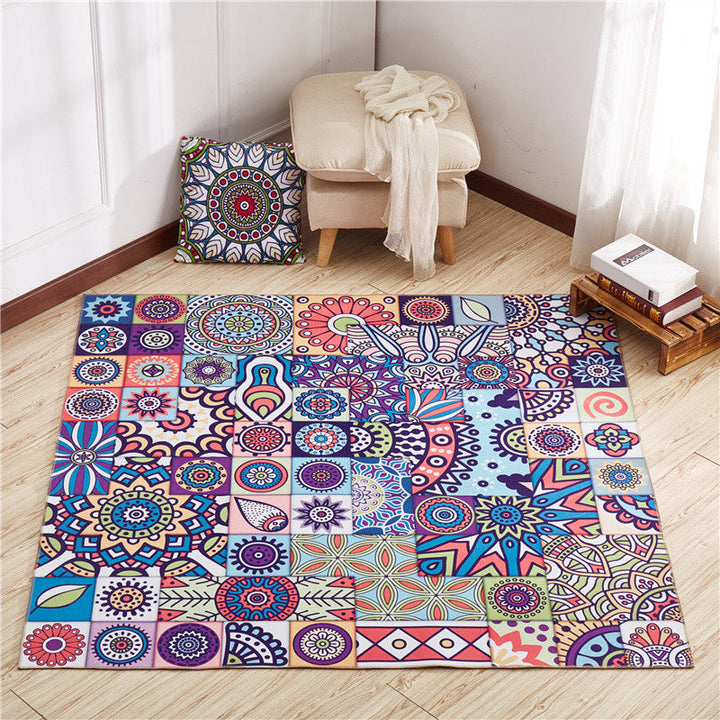 BowLift | Moroccan Mandala Patchwork Carpet Colorful Polyester Carpet Pet Friendly Non-Slip Machine Washable Carpet for Large Room
