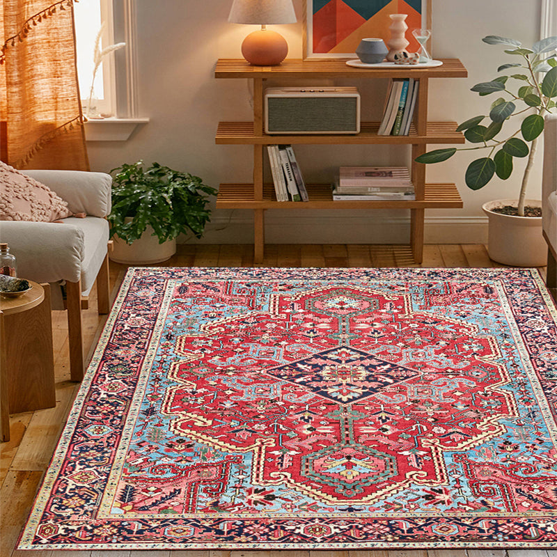 BowLift | Persian Home Rug Multicolored Symmetrical Print Rug Polyester Non-Slip Backing Machine Washable Stain Resistant Rug
