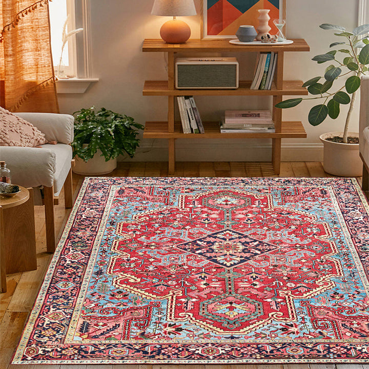 BowLift | Persian Home Rug Multicolored Symmetrical Print Rug Polyester Non-Slip Backing Machine Washable Stain Resistant Rug