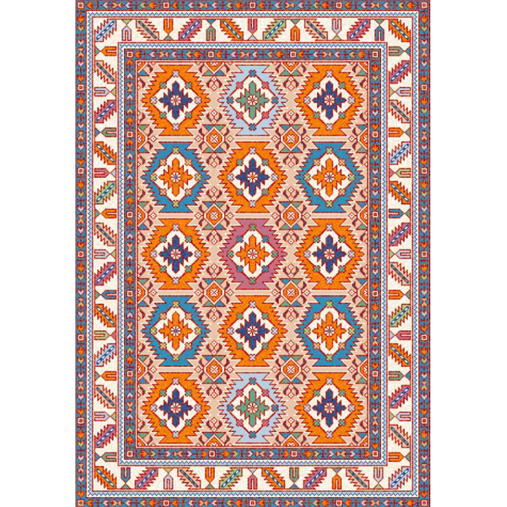 BowLift | Persian Home Rug Multicolored Symmetrical Print Rug Polyester Non-Slip Backing Machine Washable Stain Resistant Rug