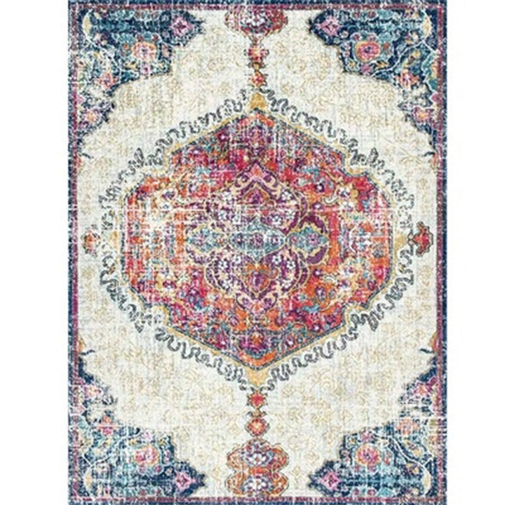 BowLift | Persian Home Rug Multicolored Symmetrical Print Rug Polyester Non-Slip Backing Machine Washable Stain Resistant Rug