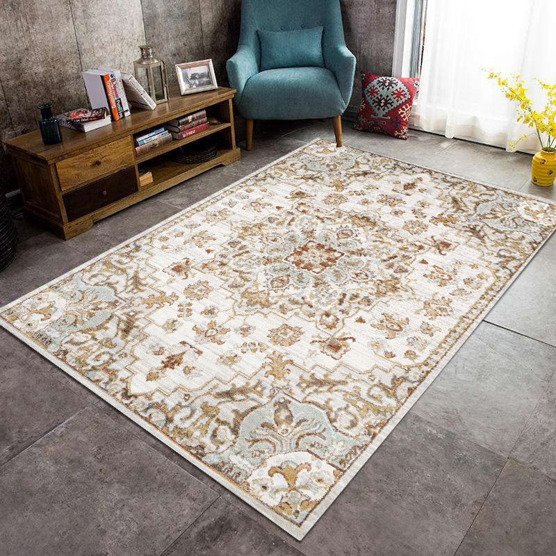Whitewash Jacquard printed rug Multicolored Persian rug Synthetic Non-slip Washable Stain-resistant rug for tearoom | Bowlift