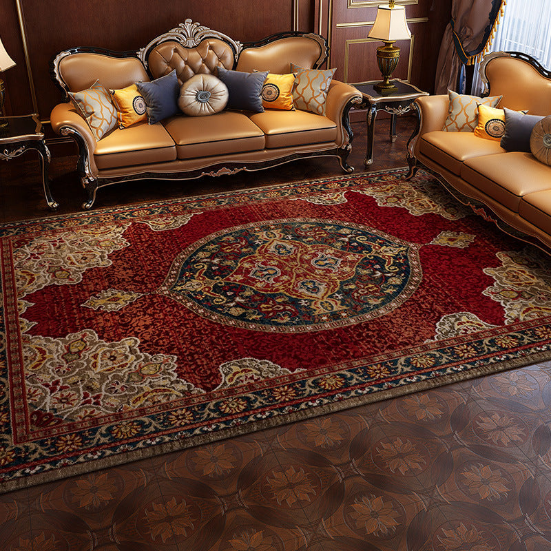 Magnificent Floral Printed Rug Multi-Color Moroccan Rug Polyester Washable Non-Slip Underlay Stain-Resistant Carpet for Guest Room | Bowlift