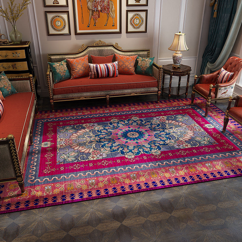 Magnificent Floral Printed Rug Multi-Color Moroccan Rug Polyester Washable Non-Slip Underlay Stain-Resistant Carpet for Guest Room | Bowlift