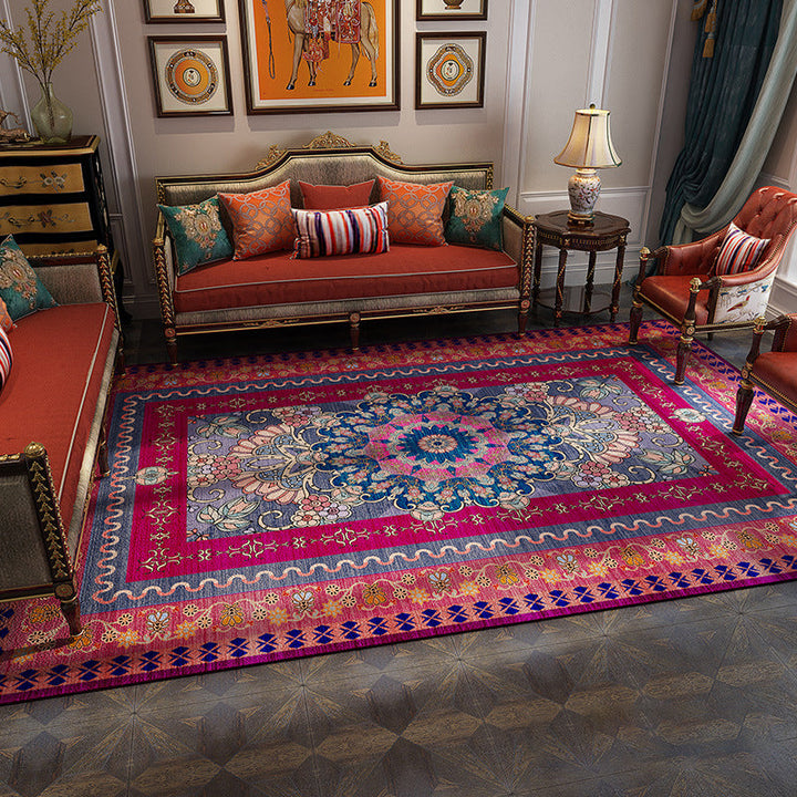 Magnificent Floral Printed Rug Multi-Color Moroccan Rug Polyester Washable Non-Slip Underlay Stain-Resistant Carpet for Guest Room | Bowlift