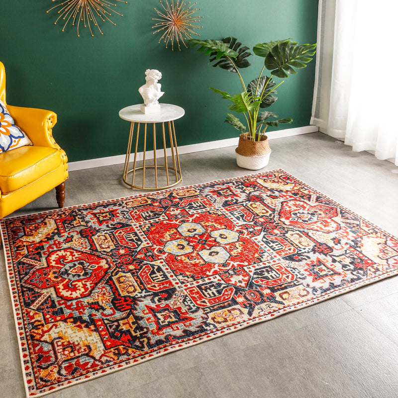 BowLift | Rustic Tribal Print Area Rug Multicolored Moroccan Rug Synthetic Washable Non-Slip Pet-Friendly Rug for the Room