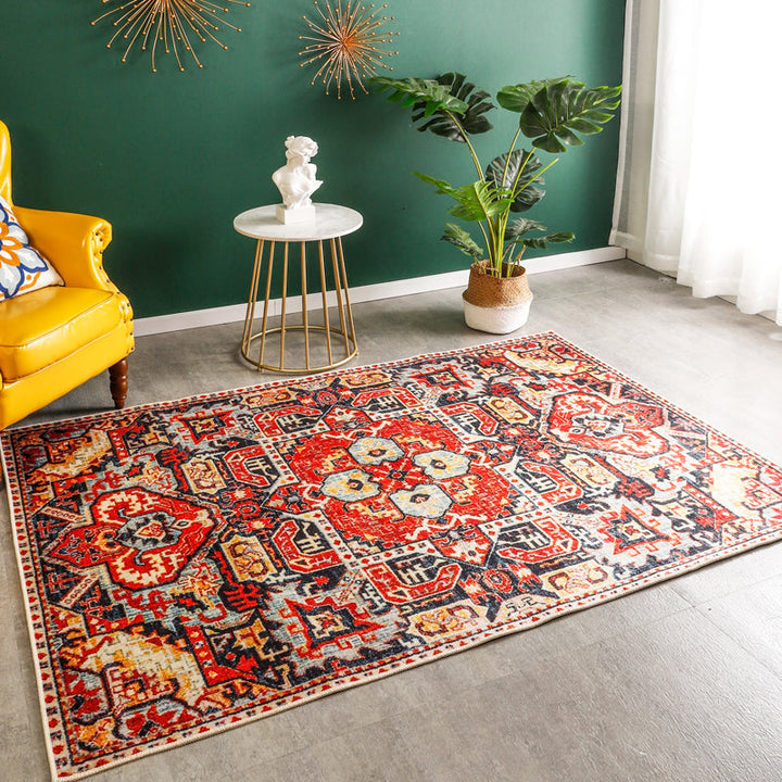BowLift | Rustic Tribal Print Area Rug Multicolored Moroccan Rug Synthetic Washable Non-Slip Pet-Friendly Rug for the Room