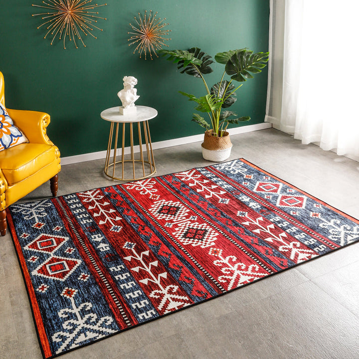 BowLift | Rustic Tribal Print Area Rug Multicolored Moroccan Rug Synthetic Washable Non-Slip Pet-Friendly Rug for the Room