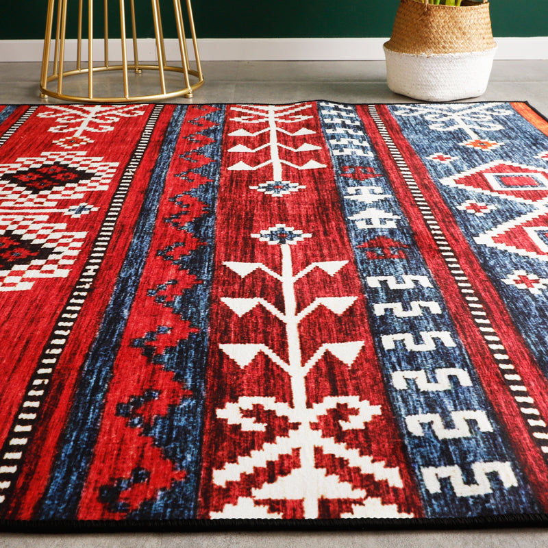 BowLift | Rustic Tribal Print Area Rug Multicolored Moroccan Rug Synthetic Washable Non-Slip Pet-Friendly Rug for the Room