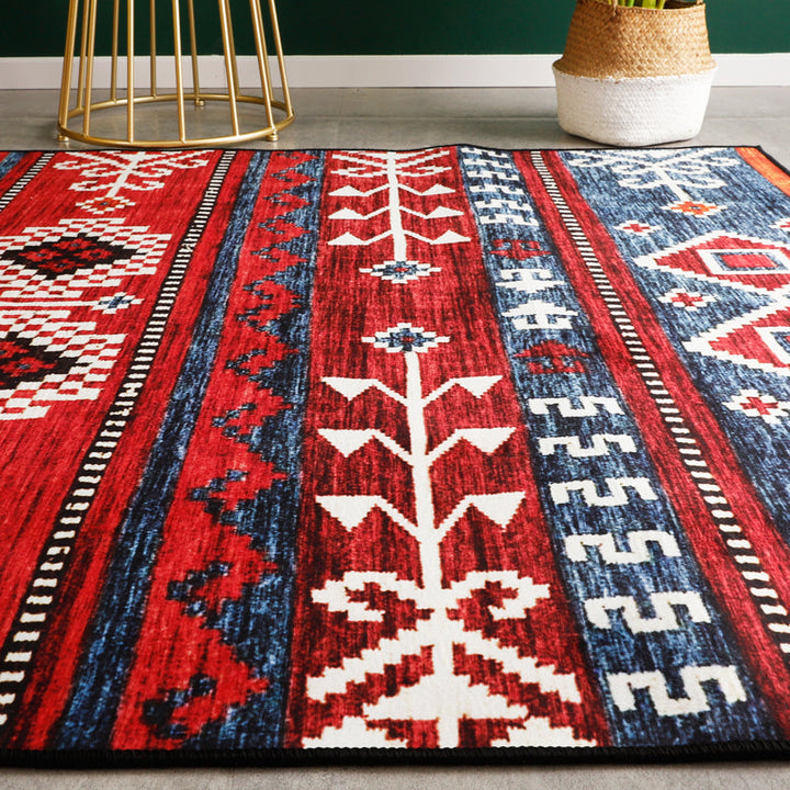 BowLift | Rustic Tribal Print Area Rug Multicolored Moroccan Rug Synthetic Washable Non-Slip Pet-Friendly Rug for the Room
