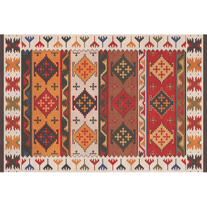 BowLift | Rustic Tribal Print Area Rug Multicolored Moroccan Rug Synthetic Washable Non-Slip Pet-Friendly Rug for the Room