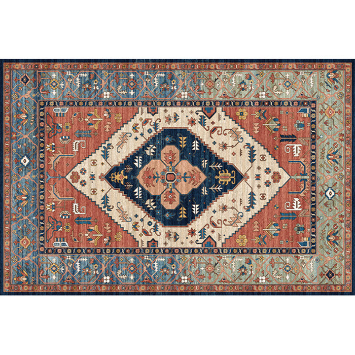 BowLift | Rustic Tribal Print Area Rug Multicolored Moroccan Rug Synthetic Washable Non-Slip Pet-Friendly Rug for the Room