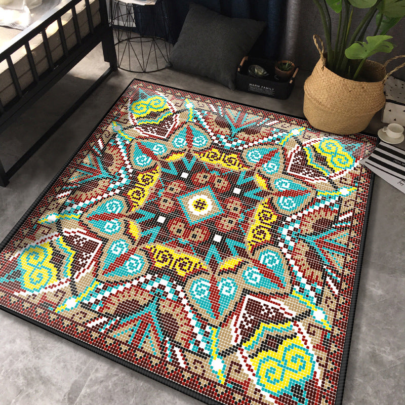 Persian Chamber Area Rug Multicolor Jacquard Print Rug Synthetic Non-Slip Stain Resistant Pet-Friendly Rug | Bowlift