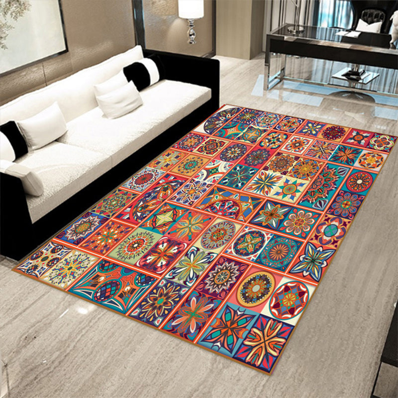 BowLift | Multicolored floral mosaic print carpet polypropylene Moroccan indoor carpet machine washable non-slip backing pet-friendly carpet for home