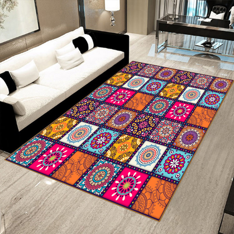 BowLift | Multicolored floral mosaic print carpet polypropylene Moroccan indoor carpet machine washable non-slip backing pet-friendly carpet for home