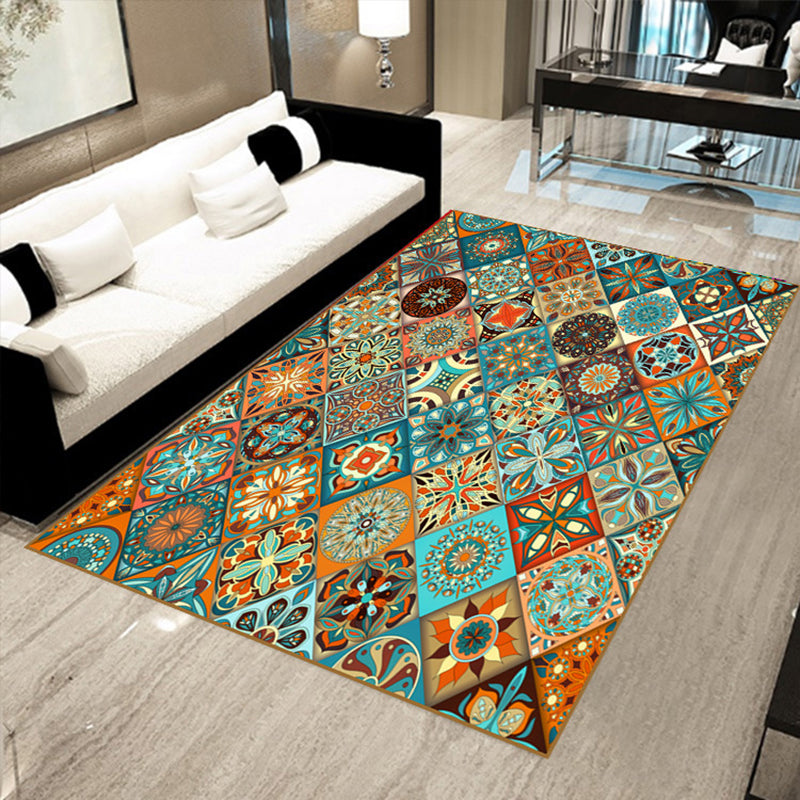BowLift | Multicolored floral mosaic print carpet polypropylene Moroccan indoor carpet machine washable non-slip backing pet-friendly carpet for home