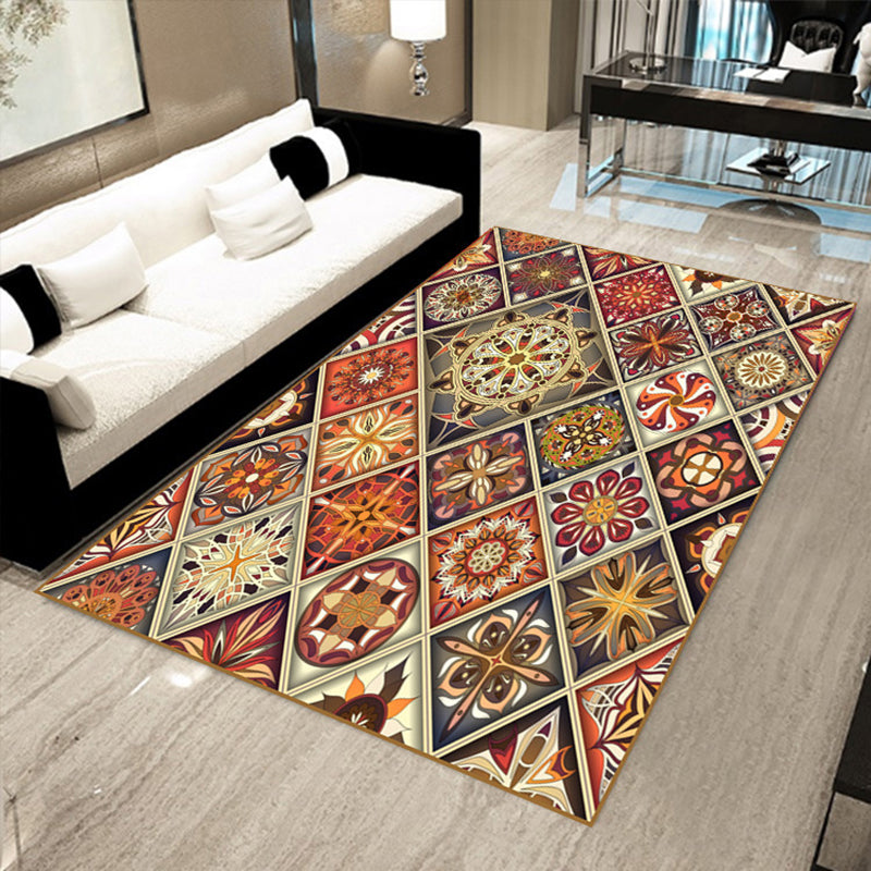 BowLift | Multicolored floral mosaic print carpet polypropylene Moroccan indoor carpet machine washable non-slip backing pet-friendly carpet for home